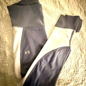 Under Armour Women's Color Block Leggings Steel Blue and White XS EUC